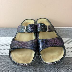 Alegria Karmen Women’s Black Purple Reptile Pattern Strap Sandals Size 41 US 11